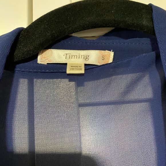 Timing sheer blue button down top - Picture 3 of 3